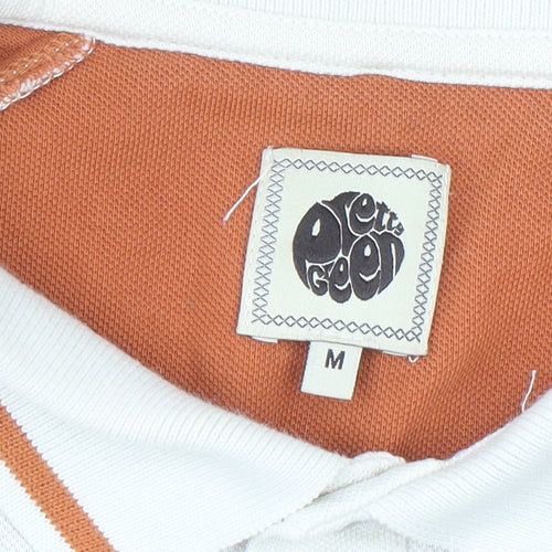 Pretty Green Men's Ivory and Orange Cotton Polo Shirt Size M