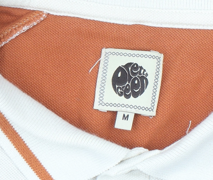 Pretty Green Men's Ivory and Orange Cotton Polo Shirt Size M