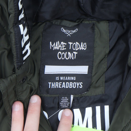 Threadboys Boys Green 11-12 Years Hooded Puffer Jacket Winter Coat