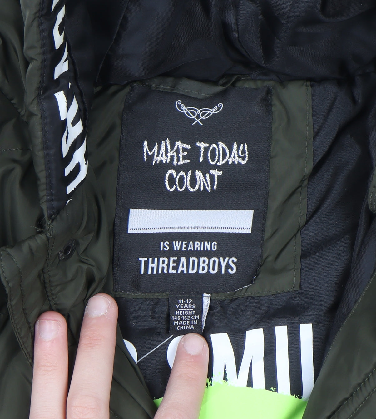 Threadboys Boys Green 11-12 Years Hooded Puffer Jacket Winter Coat