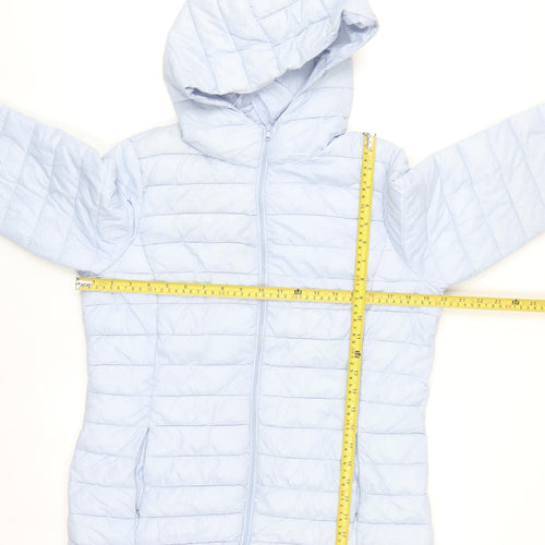 Dunnes Stores Womens Pale Blue Puffer Jacket Size 12 Hooded Zip Winter Coat