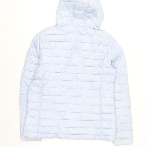 Dunnes Stores Womens Pale Blue Puffer Jacket Size 12 Hooded Zip Winter Coat