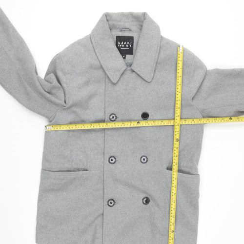 boohooMAN Men’s Grey Wool Blend Pea Coat Size M Regular Fit