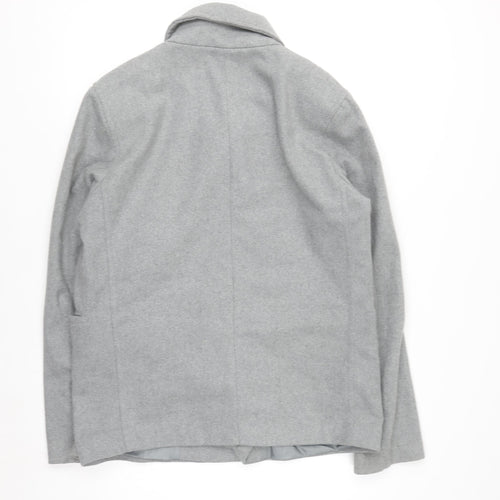 boohooMAN Men’s Grey Wool Blend Pea Coat Size M Regular Fit