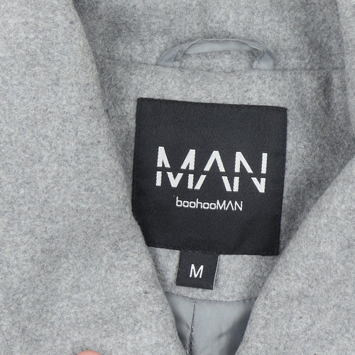 boohooMAN Men’s Grey Wool Blend Pea Coat Size M Regular Fit
