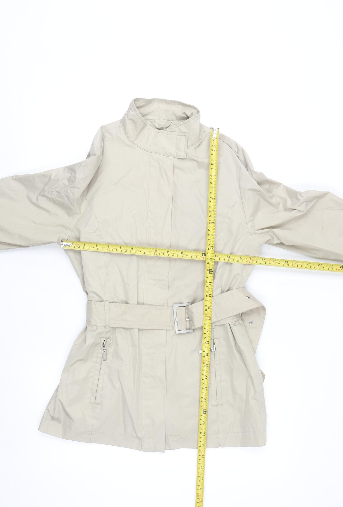 ALIEN OUTERWEAR Womens Beige Belted Trench Coat Size 12