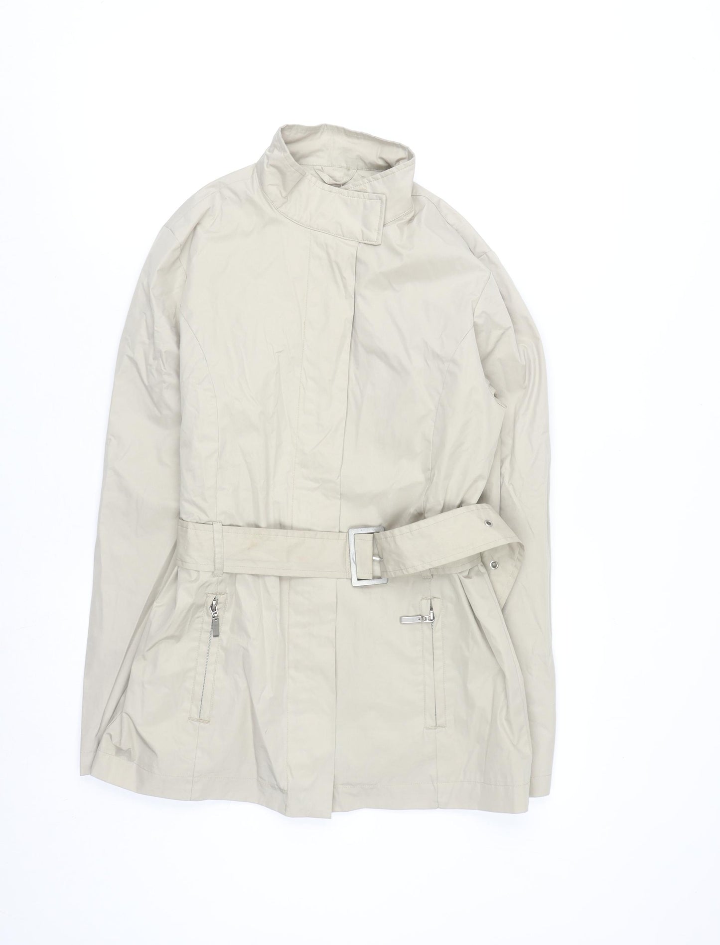 ALIEN OUTERWEAR Womens Beige Belted Trench Coat Size 12