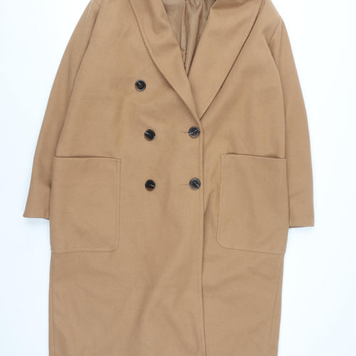 Primark Women’s Beige Long Overcoat Size 16 Classic Lined Button Style