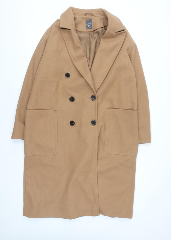 Primark Women’s Beige Long Overcoat Size 16 Classic Lined Button Style