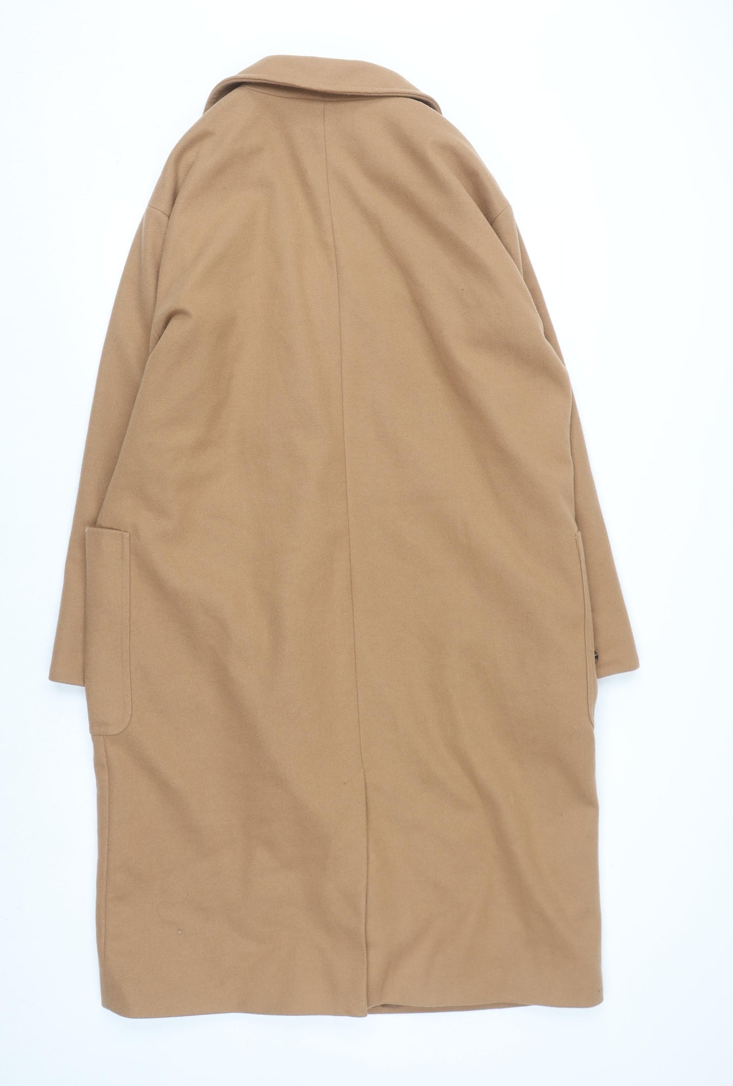 Primark Women’s Beige Long Overcoat Size 16 Classic Lined Button Style