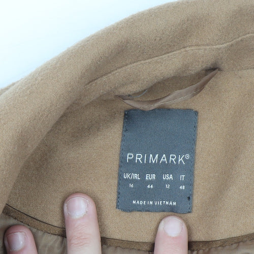 Primark Women’s Beige Long Overcoat Size 16 Classic Lined Button Style