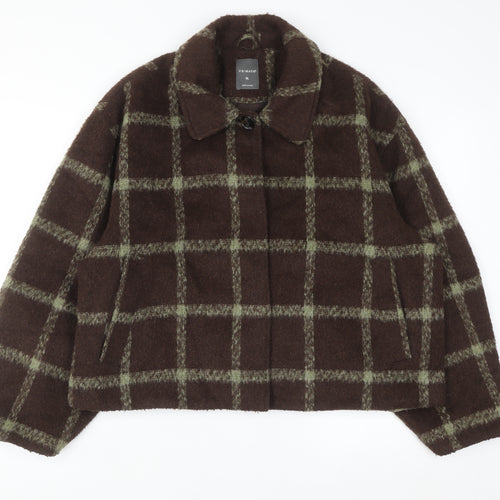 Primark Women Brown Check Wool Blend Bomber Jacket XL
