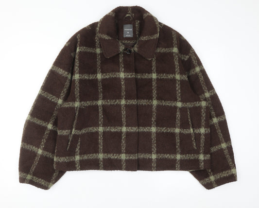Primark Women Brown Check Wool Blend Bomber Jacket XL