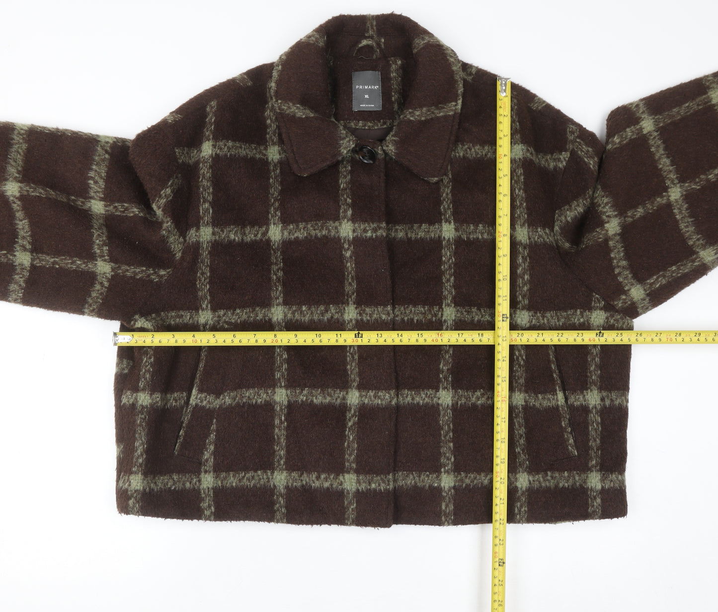Primark Women Brown Check Wool Blend Bomber Jacket XL