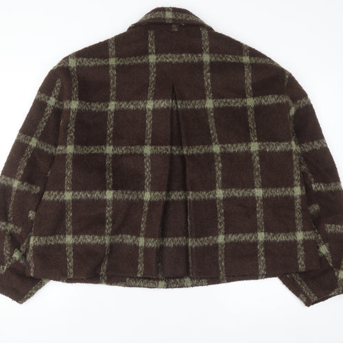 Primark Women Brown Check Wool Blend Bomber Jacket XL