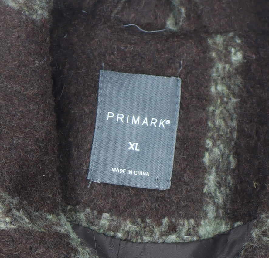 Primark Women Brown Check Wool Blend Bomber Jacket XL