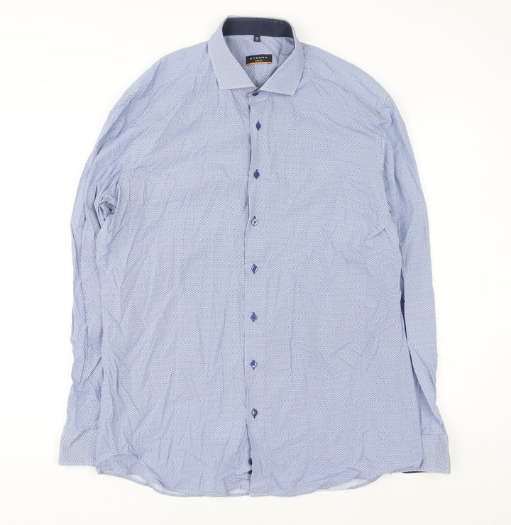 Eterna Men's Blue Slim Fit Long Sleeve Cotton Button-Up Shirt Size 17