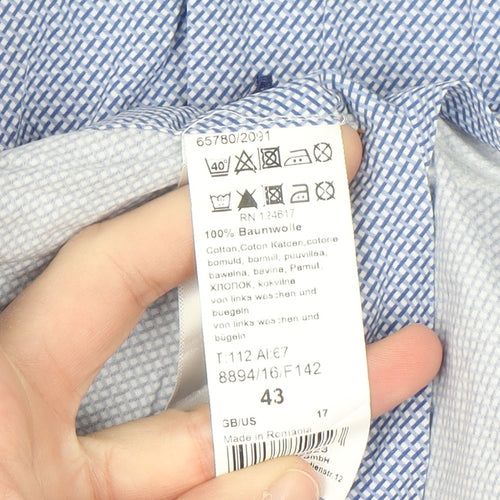 Eterna Men's Blue Slim Fit Long Sleeve Cotton Button-Up Shirt Size 17