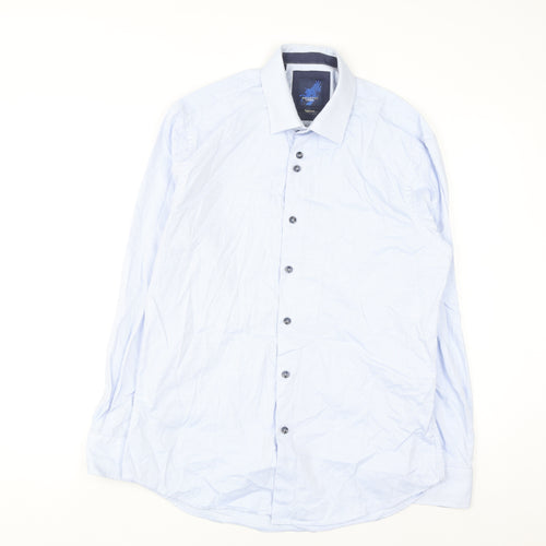 Benetti Luxury Men's Blue Check Slim Fit Cotton Long Sleeve Shirt 16.5in