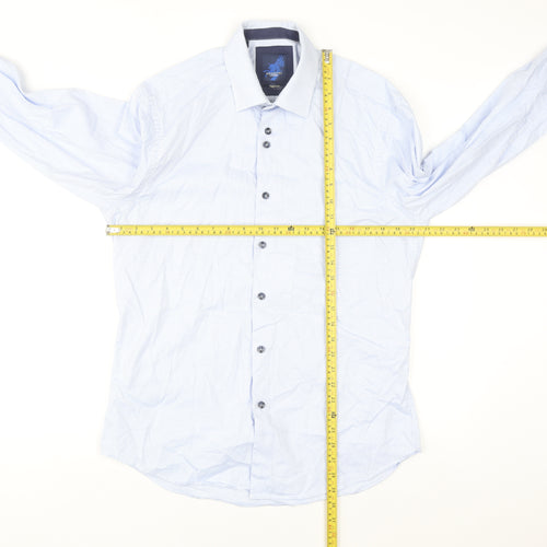 Benetti Luxury Men's Blue Check Slim Fit Cotton Long Sleeve Shirt 16.5in
