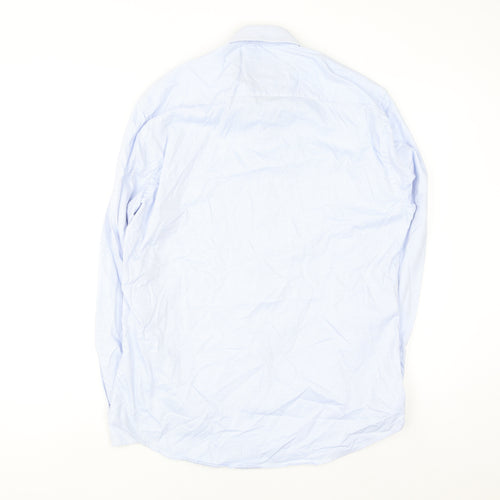 Benetti Luxury Men's Blue Check Slim Fit Cotton Long Sleeve Shirt 16.5in