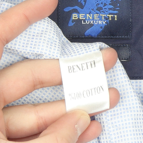 Benetti Luxury Men's Blue Check Slim Fit Cotton Long Sleeve Shirt 16.5in