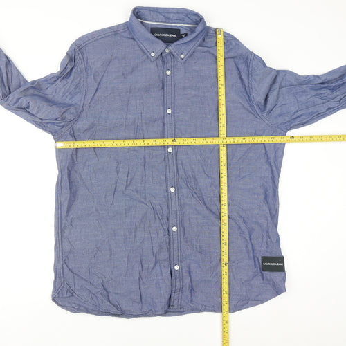 Calvin Klein Jeans Men's Blue Button-Down Long Sleeve Cotton Shirt XL