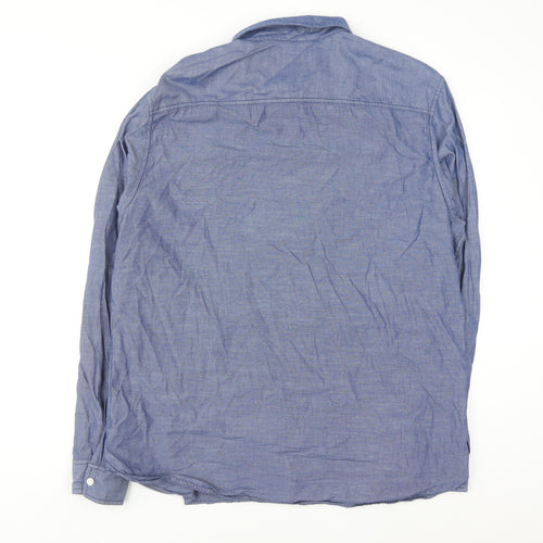 Calvin Klein Jeans Men's Blue Button-Down Long Sleeve Cotton Shirt XL