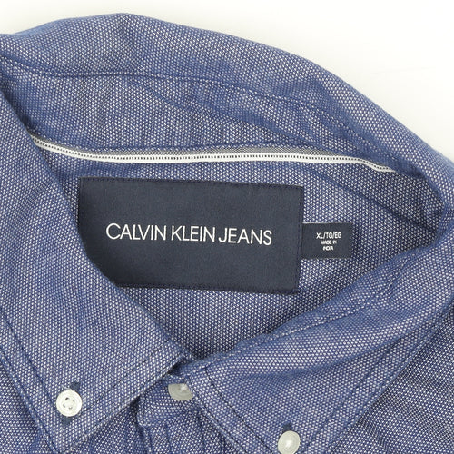 Calvin Klein Jeans Men's Blue Button-Down Long Sleeve Cotton Shirt XL