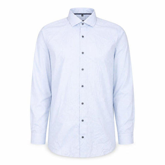 Front view of Eterna Men's Blue Slim Fit Long Sleeve Cotton Button-Up Shirt 17
