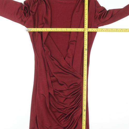 Boohoo Women Red Size 8 Bodycon Long Sleeve Ruched Mini Dress