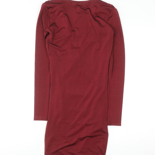 Boohoo Women Red Size 8 Bodycon Long Sleeve Ruched Mini Dress