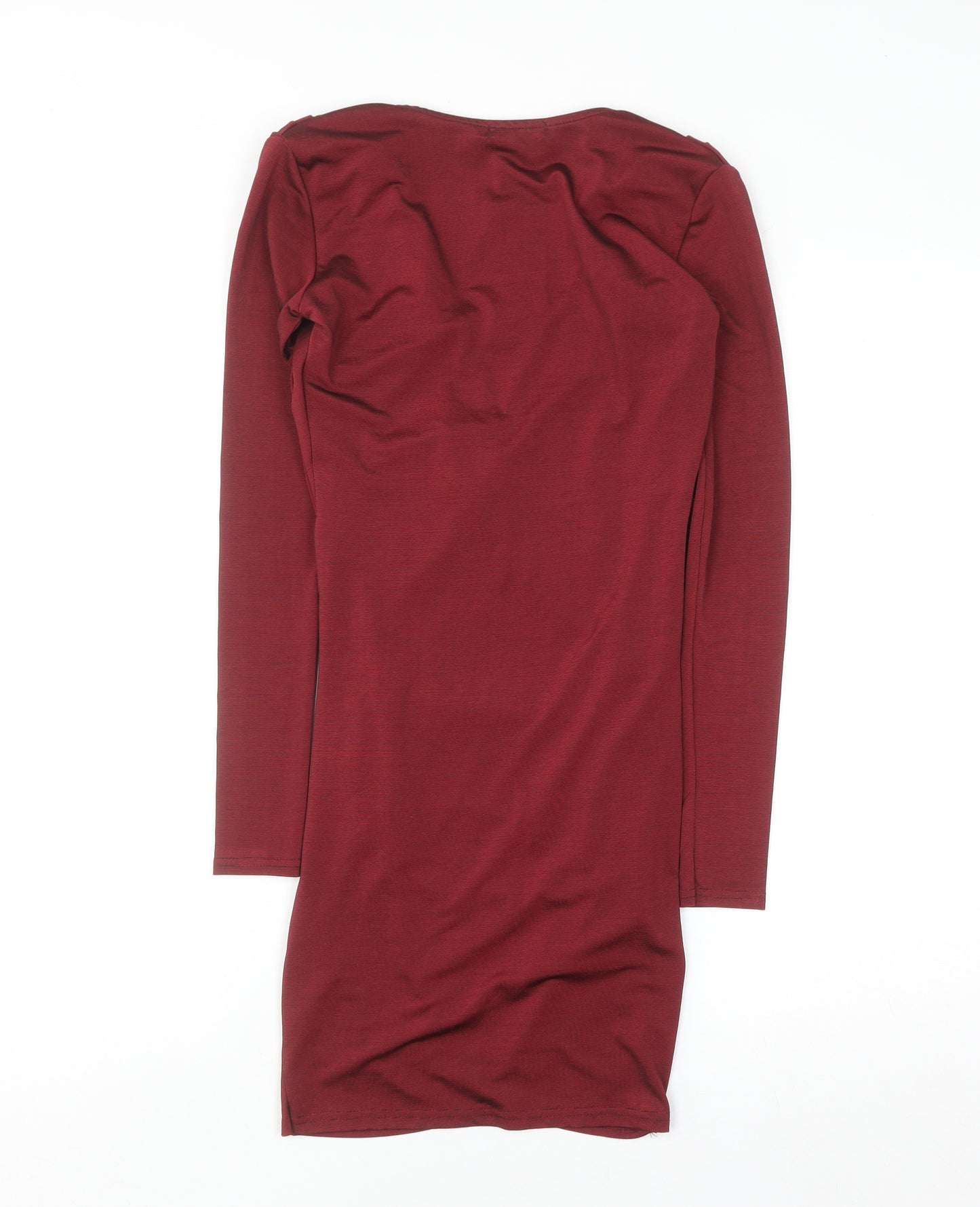 Boohoo Women Red Size 8 Bodycon Long Sleeve Ruched Mini Dress