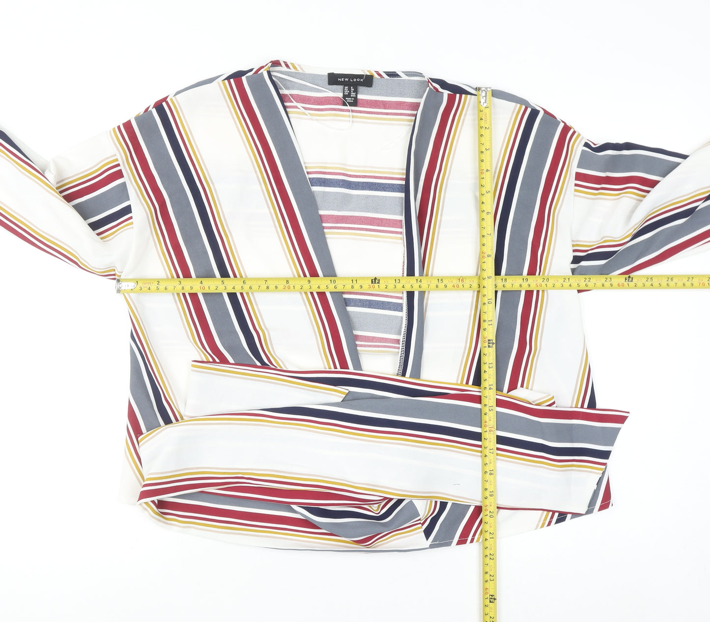 New Look Women’s Multicoloured Stripe Wrap Blouse UK 8