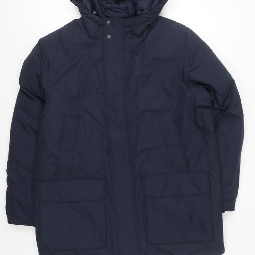 Marks and Spencer Men's Blue L Regular Hooded Parka Coat
