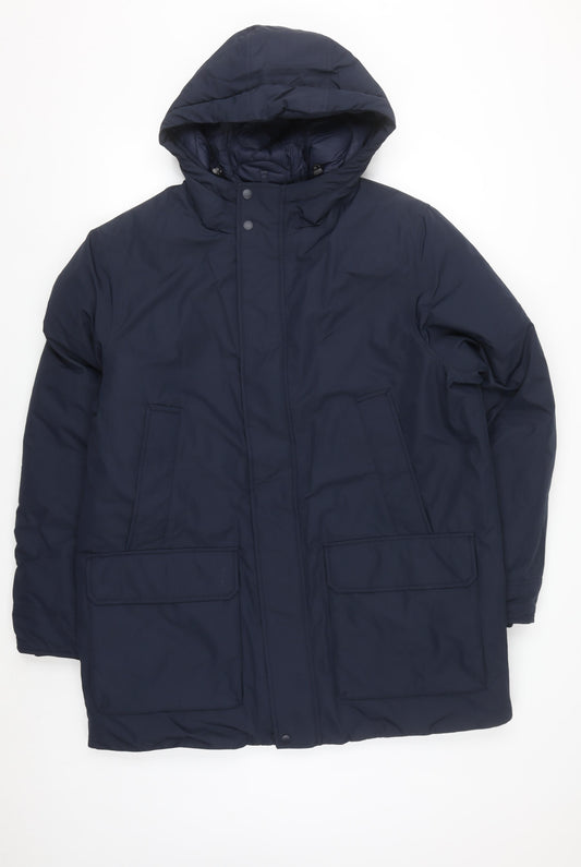 Marks and Spencer Men's Blue L Regular Hooded Parka Coat