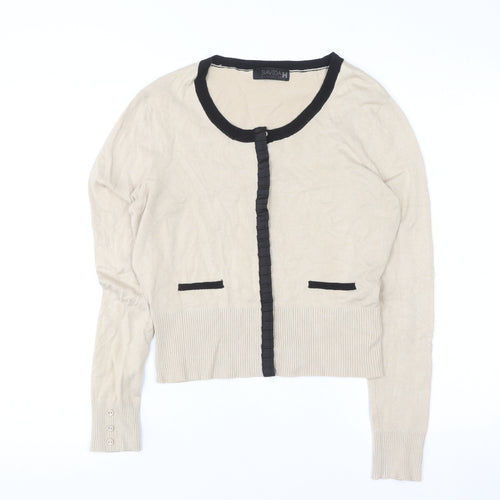 Savida Women’s Beige Black Trim Cardigan UK 12 Long Sleeve Knitwear