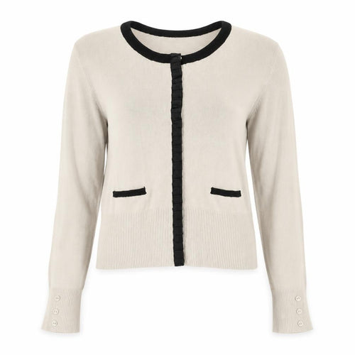 Savida Women’s Beige Black Trim Cardigan UK 12 Long Sleeve Knitwear