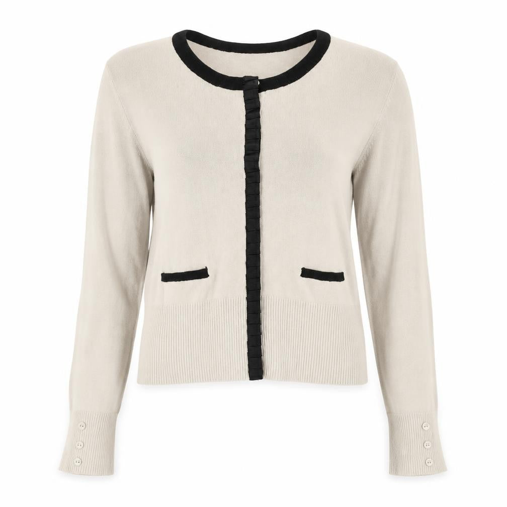Savida Women’s Beige Black Trim Cardigan UK 12 Long Sleeve Knitwear