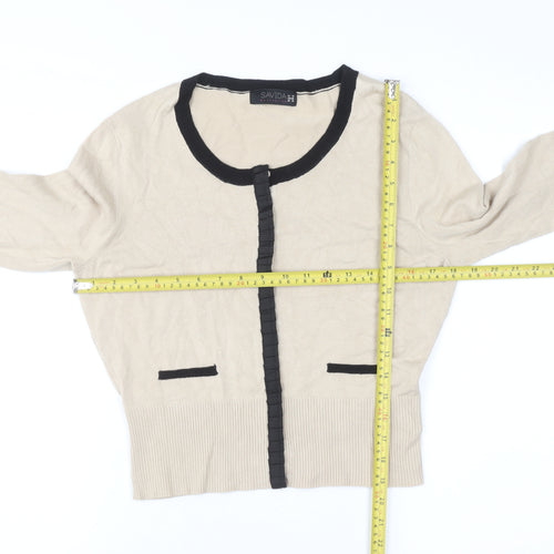 Savida Women’s Beige Black Trim Cardigan UK 12 Long Sleeve Knitwear