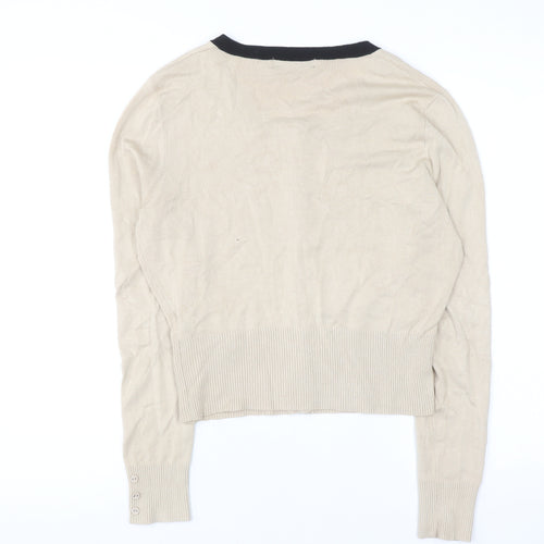 Savida Women’s Beige Black Trim Cardigan UK 12 Long Sleeve Knitwear