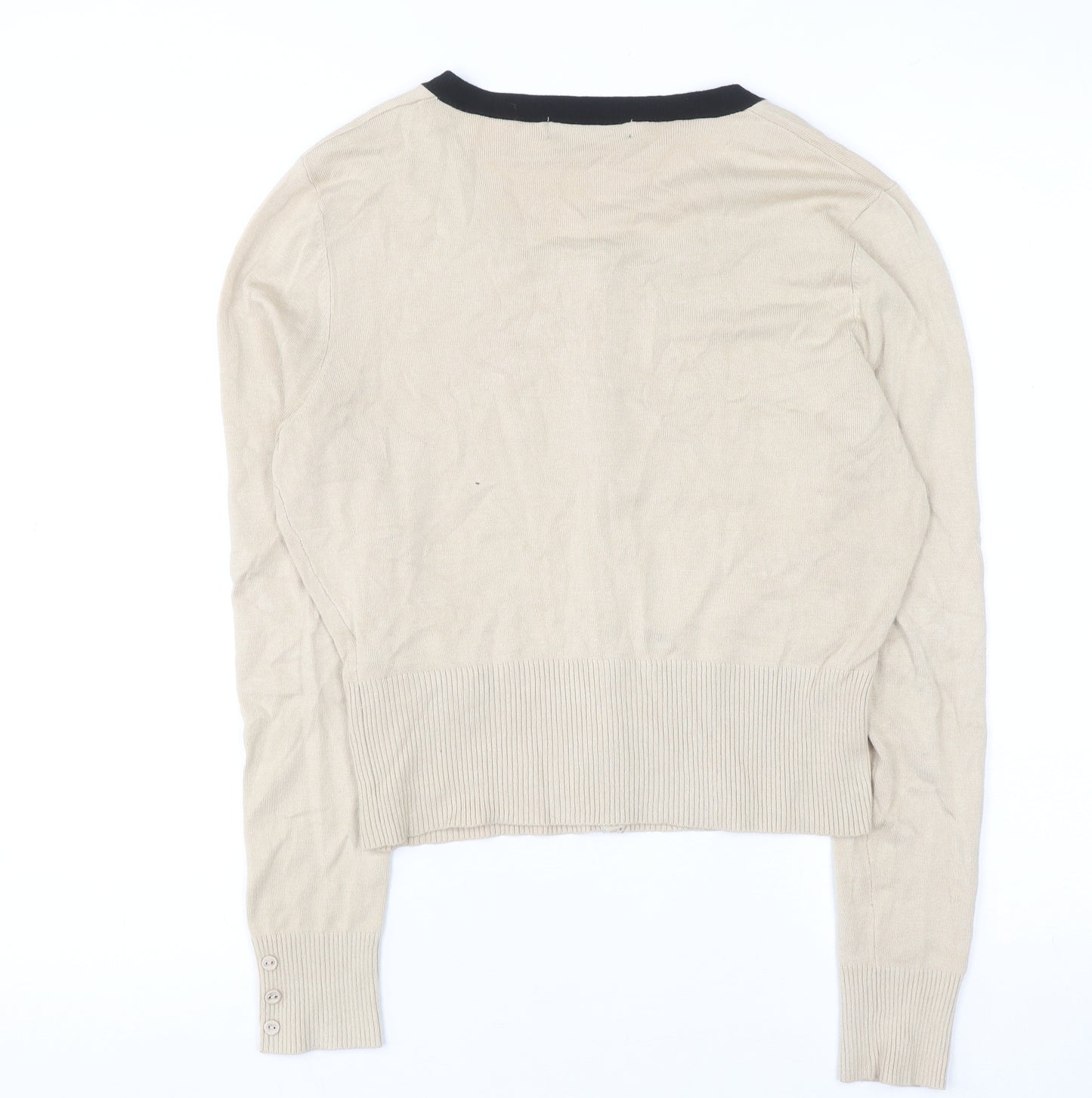 Savida Women’s Beige Black Trim Cardigan UK 12 Long Sleeve Knitwear