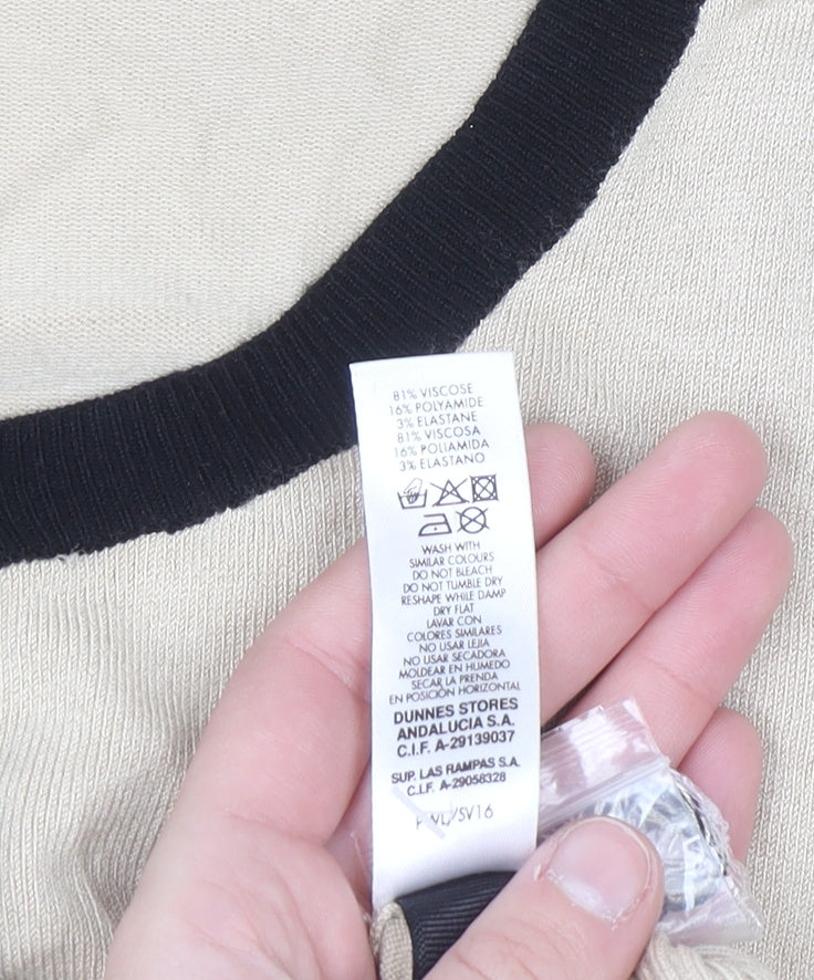 Savida Women’s Beige Black Trim Cardigan UK 12 Long Sleeve Knitwear