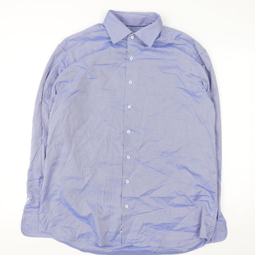 Eterna 1863 Men's Blue Modern Fit Cotton Long Sleeve Button-Up Shirt 17in