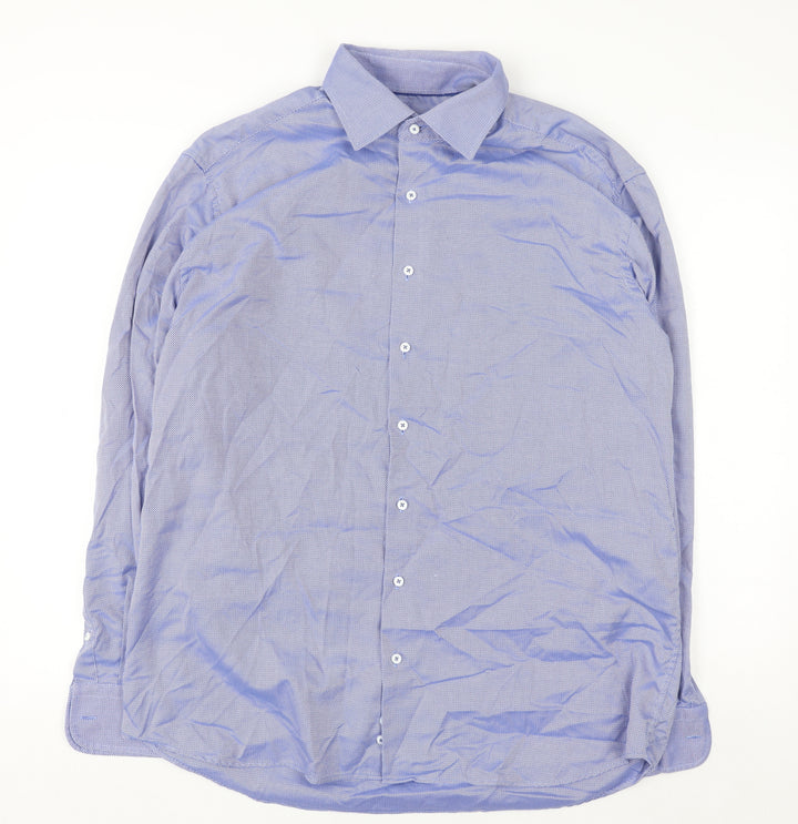 Eterna 1863 Men's Blue Modern Fit Cotton Long Sleeve Button-Up Shirt 17in