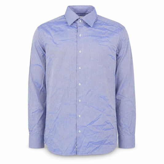 Front view of Eterna 1863 Men's Blue Modern Fit Cotton Long Sleeve Button-Up Shirt 17in