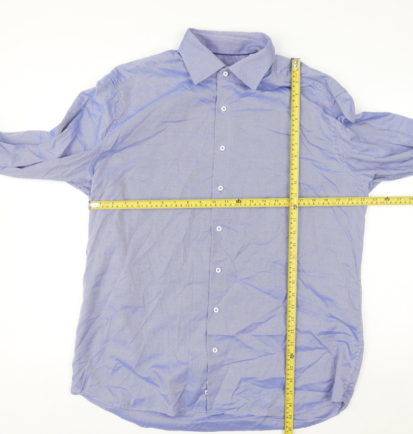 Eterna 1863 Men's Blue Modern Fit Cotton Long Sleeve Button-Up Shirt 17in