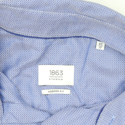 Eterna 1863 Men's Blue Modern Fit Cotton Long Sleeve Button-Up Shirt 17in