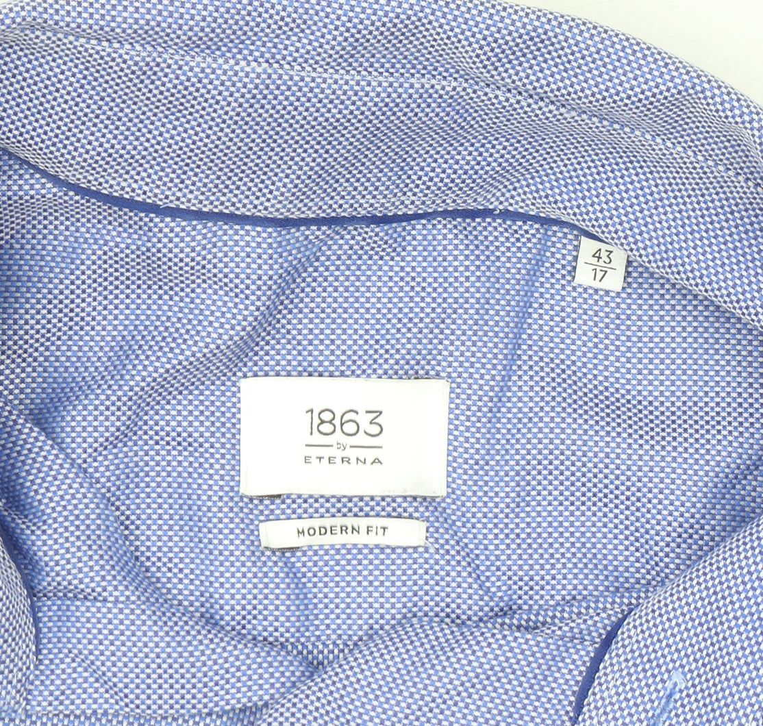 Eterna 1863 Men's Blue Modern Fit Cotton Long Sleeve Button-Up Shirt 17in
