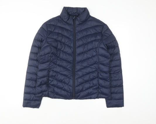 Primark Women Blue Puffer Jacket Size L 14/16 Lightweight Quilted Coat
